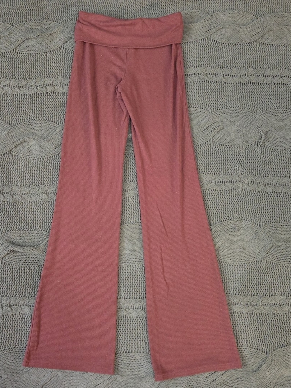 Fold Over Flare Ribbed Leggings Brown Wild Fable Lounge Pants - Picture 2 of 7